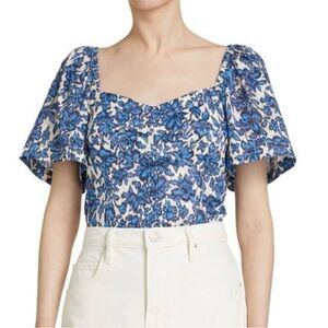 Tanya Taylor Blue and White Floral Blouse